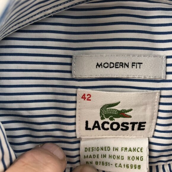 Lacoste Men's Shirt Size 42 FLAW Striped Long Sleeve Button Up Classic Blue - Picture 3 of 16